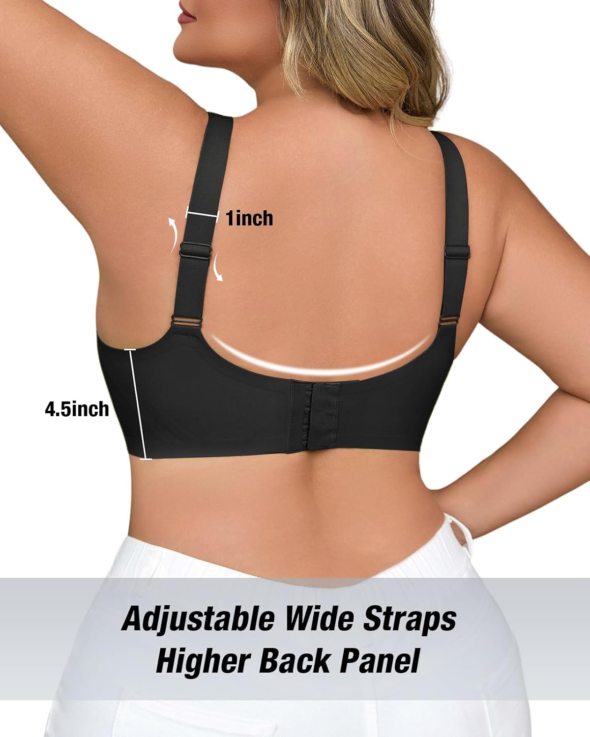 Plus Size Wireless Bras for Women V Neck Seamless Bralettes Comfort Full Coverage Bras for Women Push Up Soft Cup Everyday Sleep Bra Black 1XL - Image 2