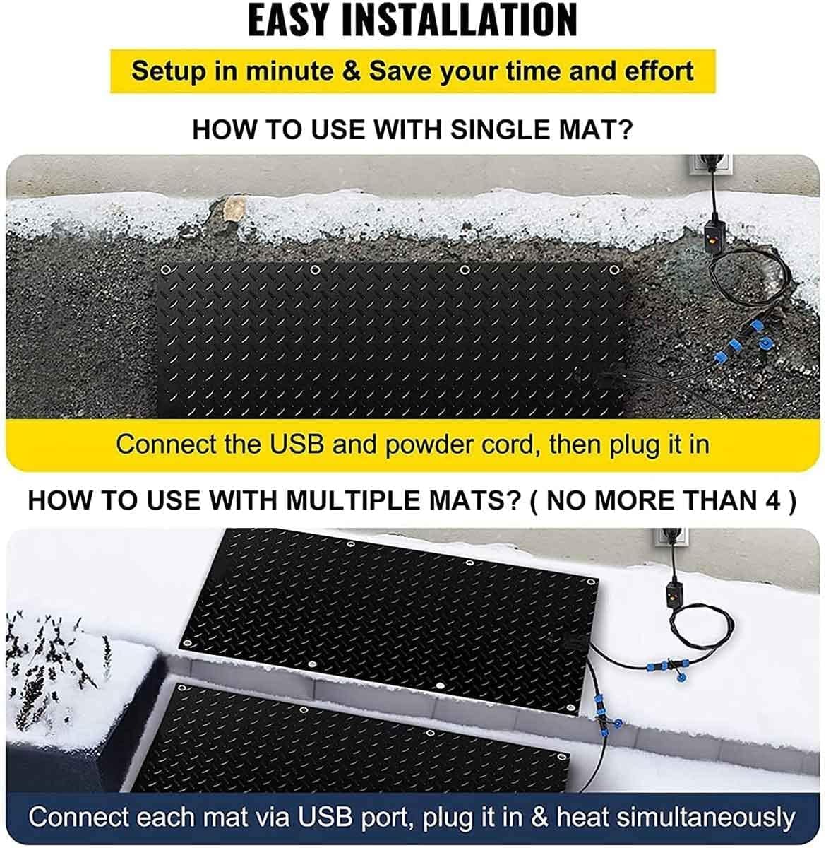Heated Snow Melting Mat for Stairs,Snow Melting Non-Slip Walkway Heated Outdoor Mat, IPX6 Waterproof, Heated Mats for Winter Snow Removal, for Residential and Industrial(Size:4 Pieces,Color:10x15inch)