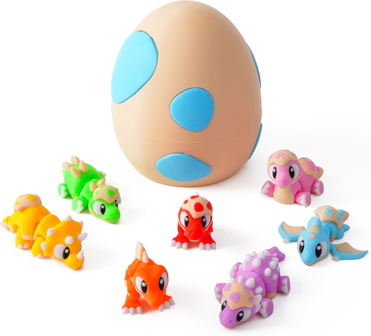 7PCS 3D Printed Dinosaur Eggs Set with Dinosaur Inside, 3D Printed Animal Statues, Articulated Flexible Fidget Toys, Home Office Desk Decoration & Display, Easter Basket Essentials Stuffers