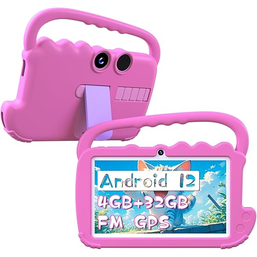 YQSAVIOR Kids Tablet, 7inch 4 GB RAM | Android 12 | 32GB ROM | Bluetooth, IPS Screen, Parental Control, Dual Camera, Shockproof Case | Educational, Games, Pink Case