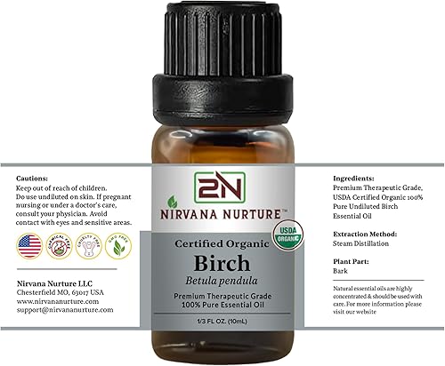 Miniatura 8 de Aceite esencial de abedul Nirvana Nurture certificado orgánico USDA, 100% puro natural de grado premium, sin diluir