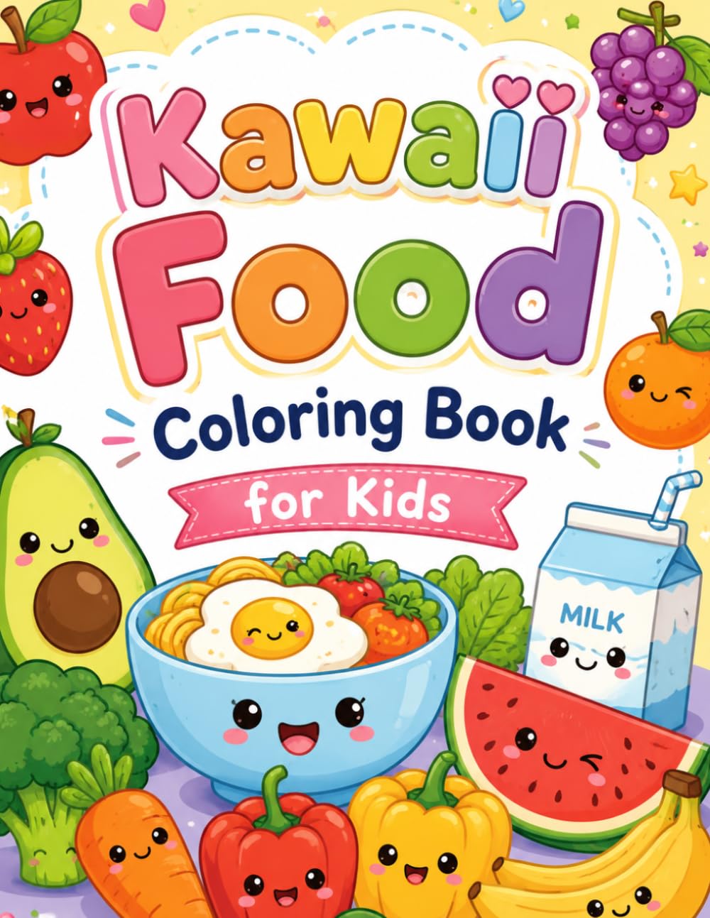 Kawaii Food Coloring Book for Kids Ages 3-6: 60 Bold and Easy Coloring Pages of Sweet Treats, Snacks, Foods and Drinks for Toddlers.
