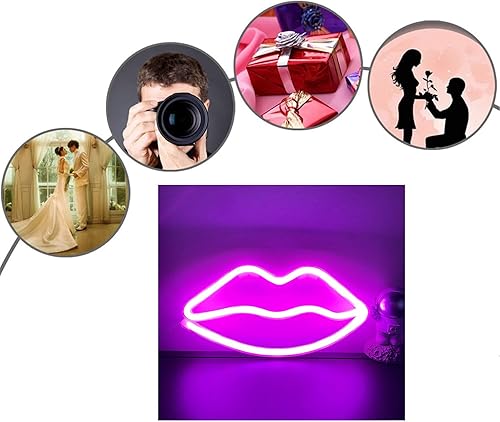 Miniatura 9 de ENUOLI Letreros de neón de labios, luz nocturna, luz de pared de neón rosa, arte romántico, luces de neón decorativas para dormitorio, bar, niñas,