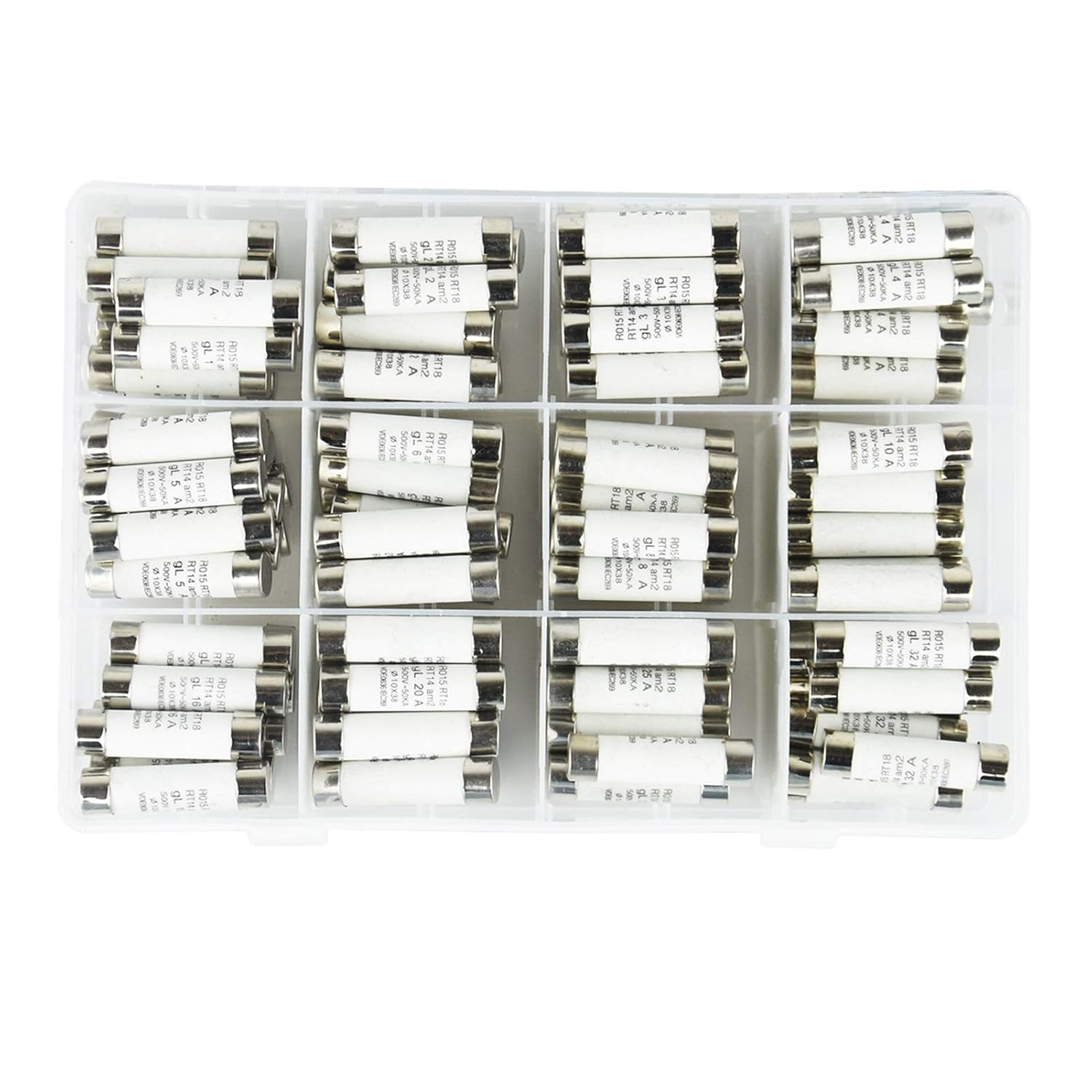 Fuses 120pcs 12 Values Ceramic Fuse Assorted Kit,10x38mm 500V 1A 2A 3A 4A 5A 6A 8A 10A 16A 20A 25A 32A Tube Fuses with Plastic Box (Color : 120PCS)