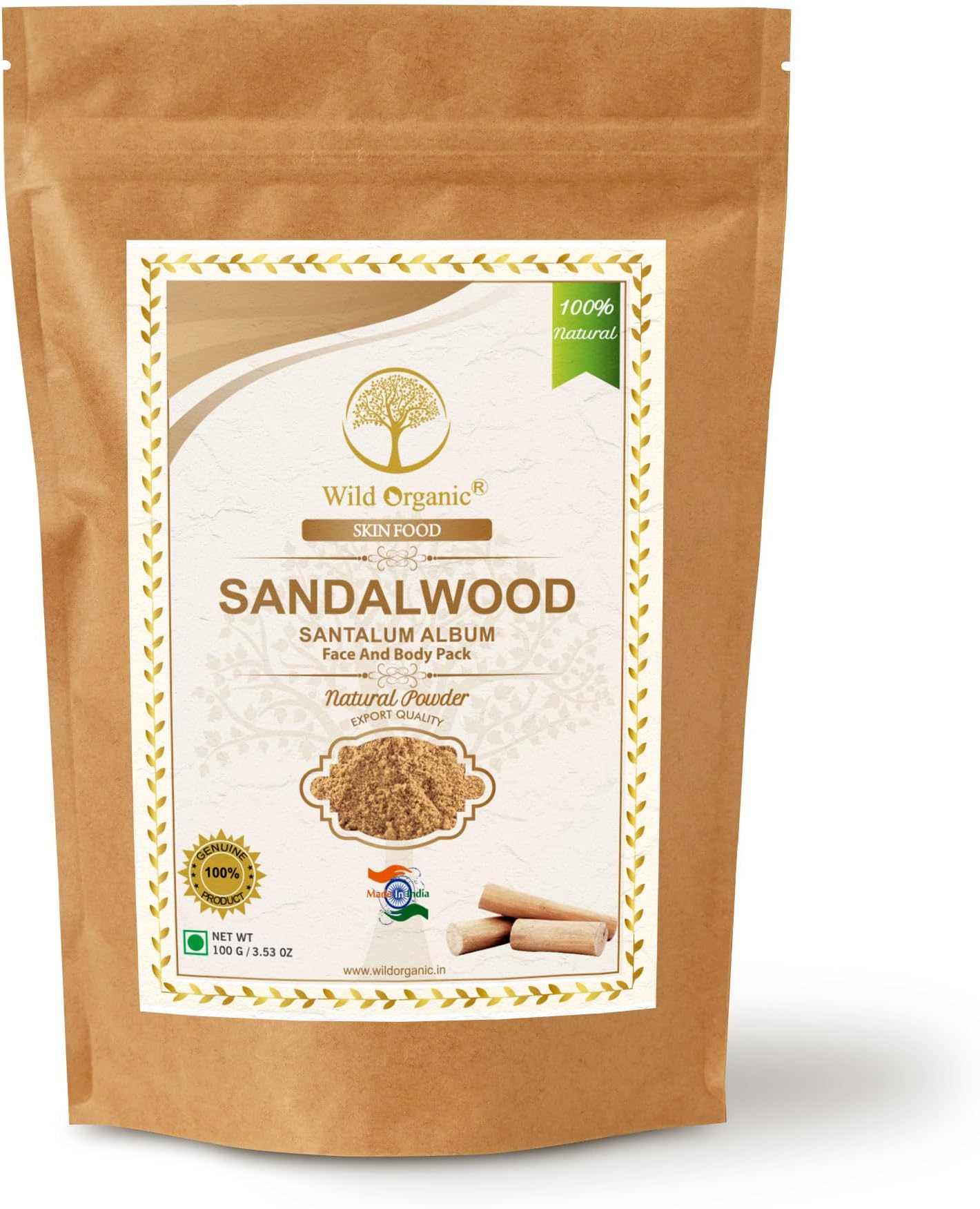 Wild Organic Sandalwood Powder, 100 g