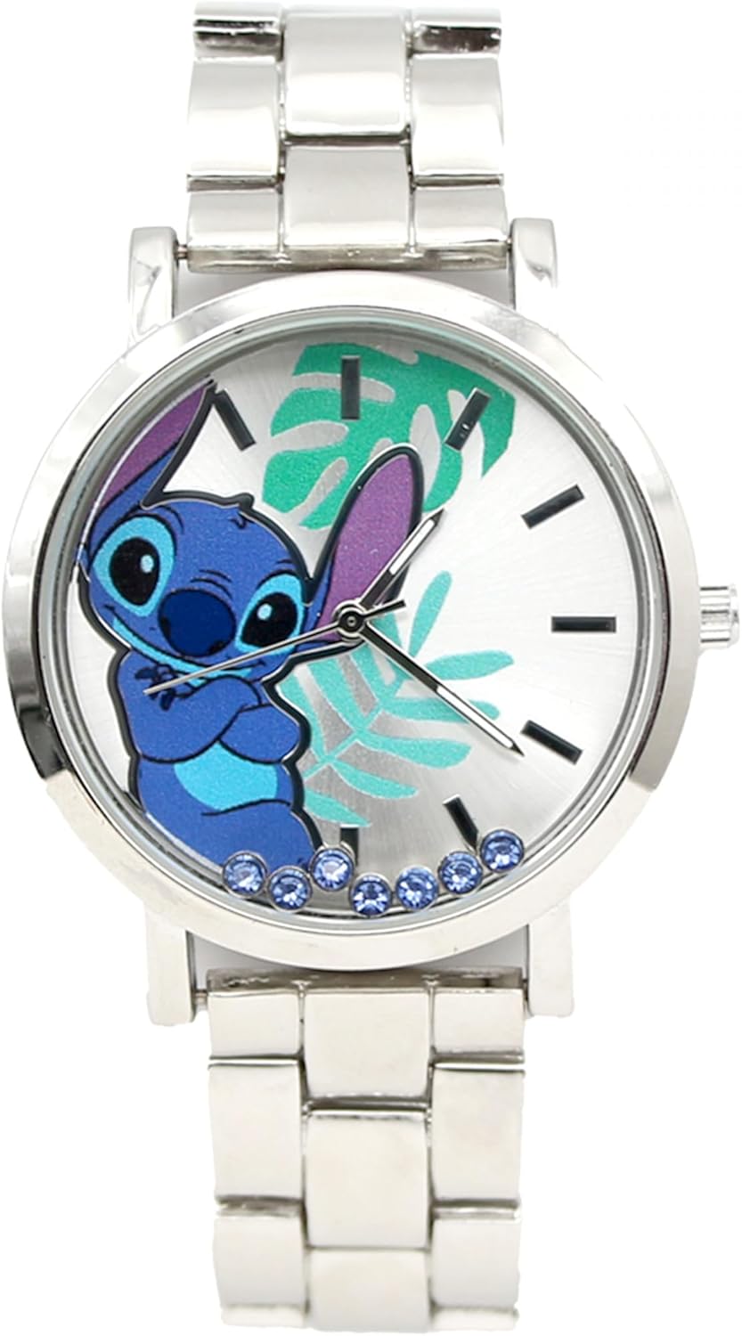 Accutime Lilo & Stitch with Palm Fronds Silver Analog Wrist Watch