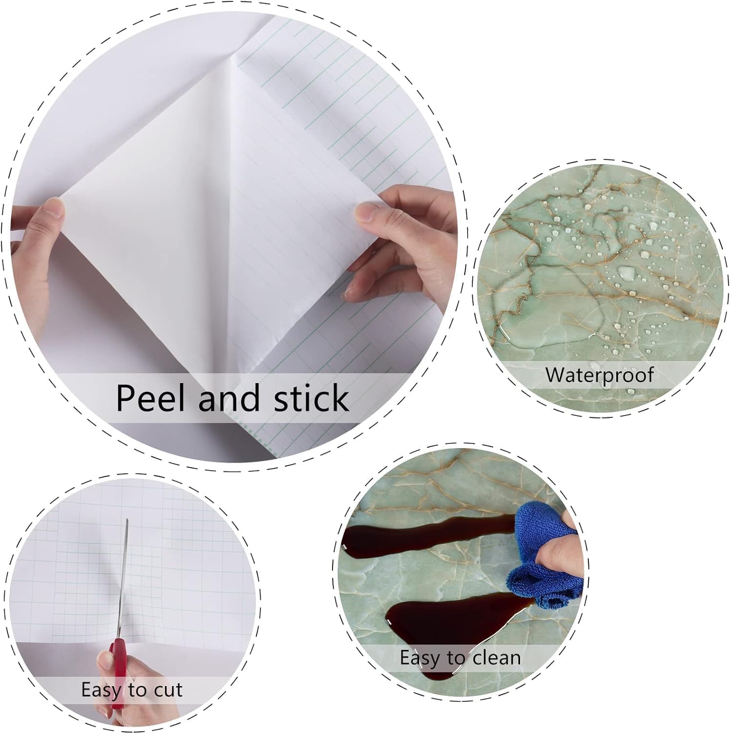 Wall Stickers DIY Wallpaper Vinyl Marble Wallpaper Peel and Stick Waterproof Wallpaper for Home Kitchen Countertop Cabinet Furniture Oil Proof Kitchen Stickers(Light Green-3 pc)