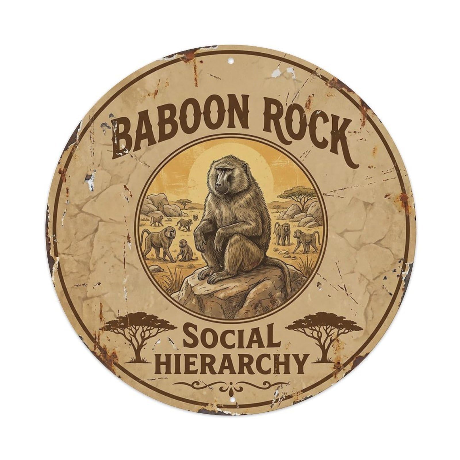 Cxhjca 8X8inch(20X20cm) Baboon Rock Social Hierarchy Metal Tin Sign