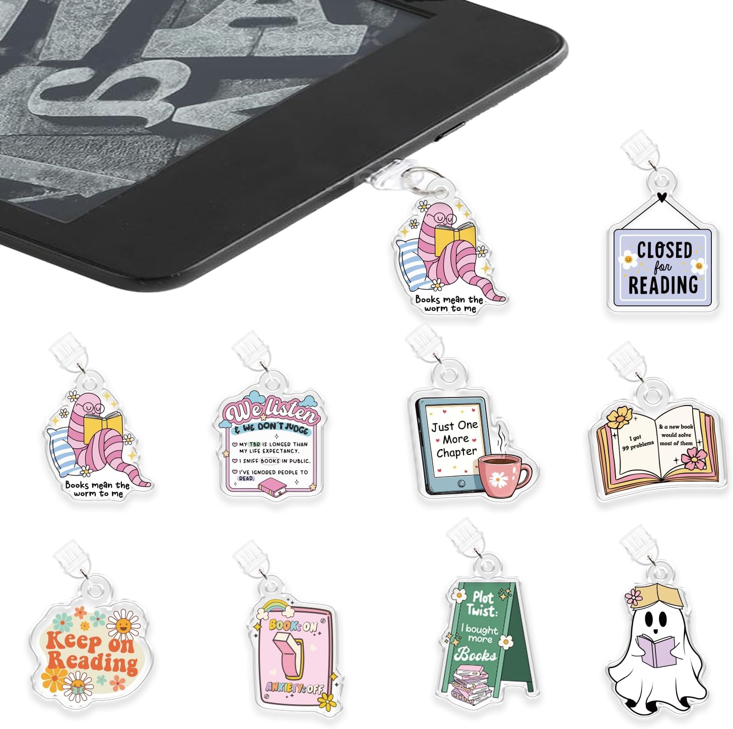 Dust Plug Charms for Kindle, Book Lover Theme Kindle E-Reader Accessories Charm,Cute Type C/USB C Dust Plug,Gift for Book Lover Readers