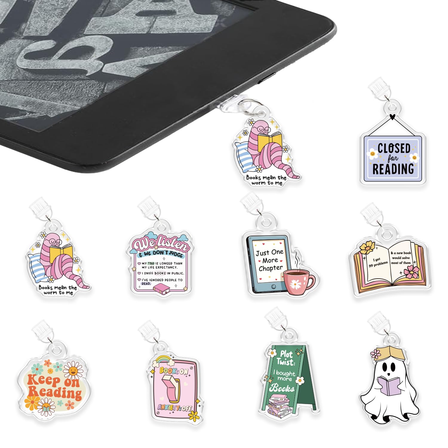 Dust Plug Charms for Kindle, Book Lover Theme Kindle E-Reader Accessories Charm,Cute Type C/USB C Dust Plug,Gift for Book Lover Readers
