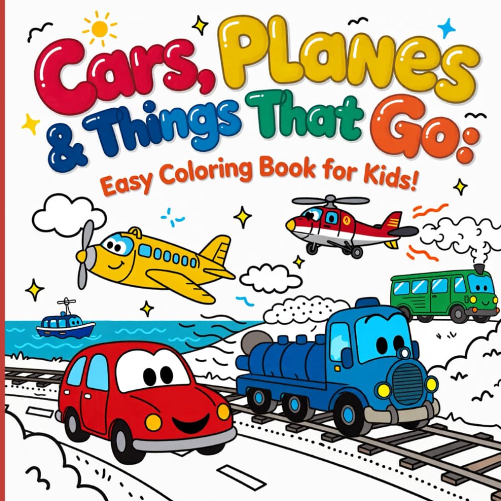 Cars, Planes & Things That Go: Easy Coloring Book for Kids!