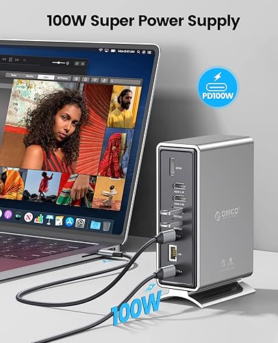 Miniatura 3 de ORICO Estación de acoplamiento de triple monitor USB-C para MacBook Pro M1M2Windows con entrega de energía de 100 W, base USB C 15 en 1 para laptop