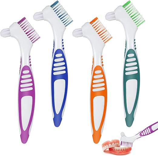 Caromoriber House 4Pcs Denture Brush Dual Head Toothbrushes, Portable