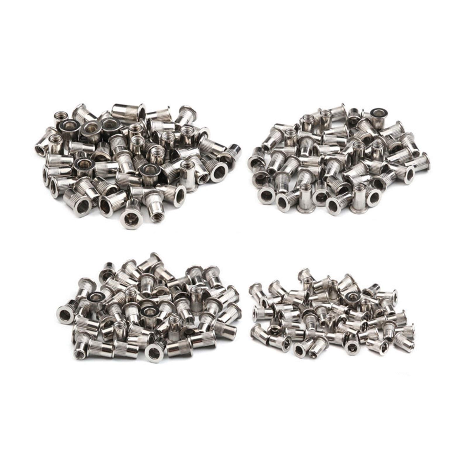 Dadi rivettati filettati, Dadi rivettati a testa piatta in acciaio inossidabile, confezione da 200 M3-M6 multicolore(Silver,M3-M6 200pcs)