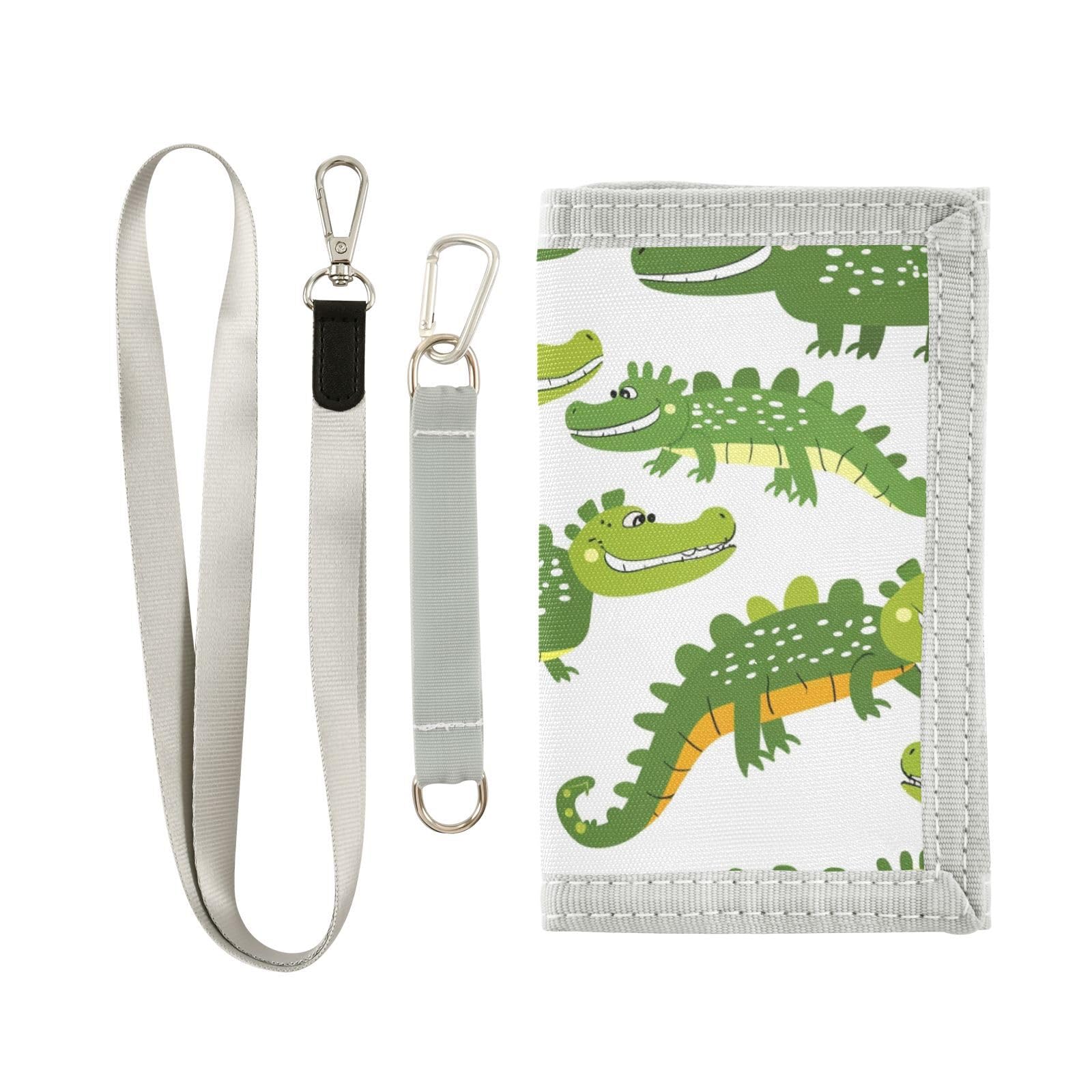 zyrtty Kids Wallets for Boys Girls Ages 4-18 Trifold, Green Crocodile Cartoon Wallet with Zippered Coin Pocket and Card Holders, Novelty Wallet for Childrens Birthday Gifts
