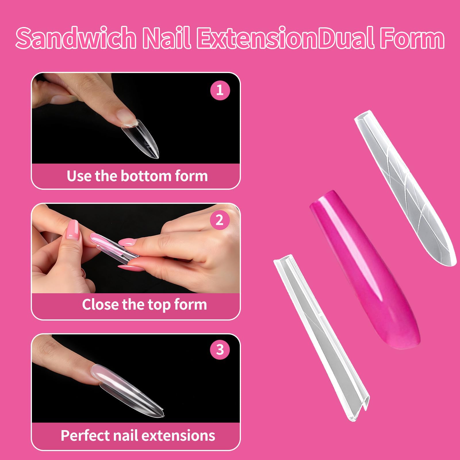 Original Sandwich Nagelformen Dual Set 240 Piezas Largo Sargnagel Plantilla Para Pronto Alargamiento De Uñas Sin Plantillas De Papel Necesarias 15 Tamaños Form
