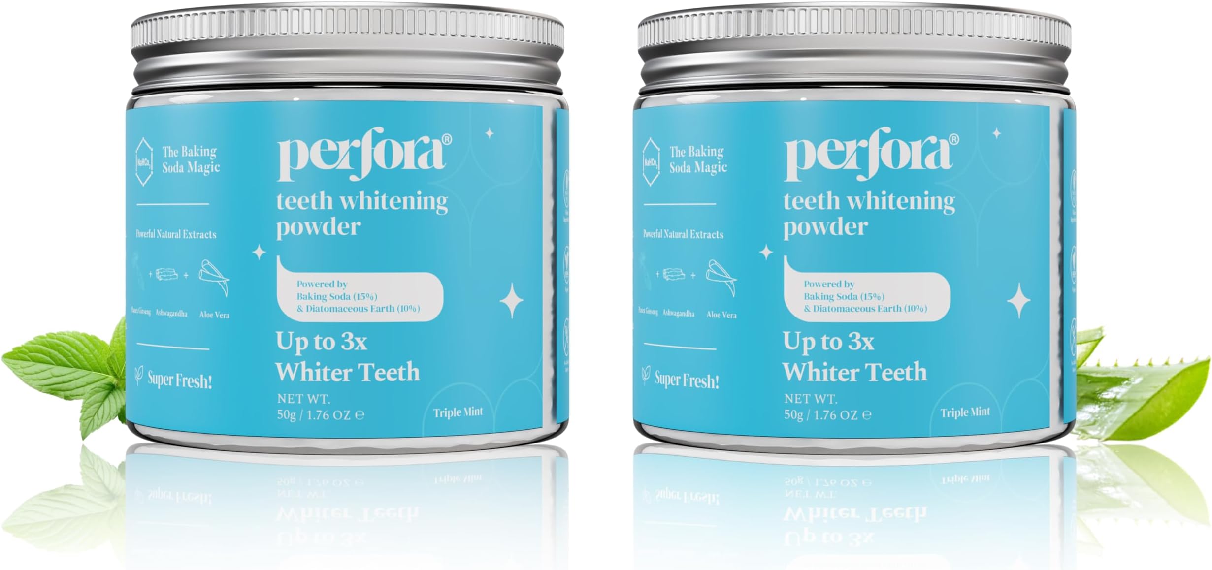 Perfora Teeth Whitening Powder | Enamel Safe & Effective Teeth Whitener Solution | Triple Mint Formula For Long Lasting Freshness | Teeth Cleaning Dental Kit For All Teeth Types | Pack Of 2 (100g)