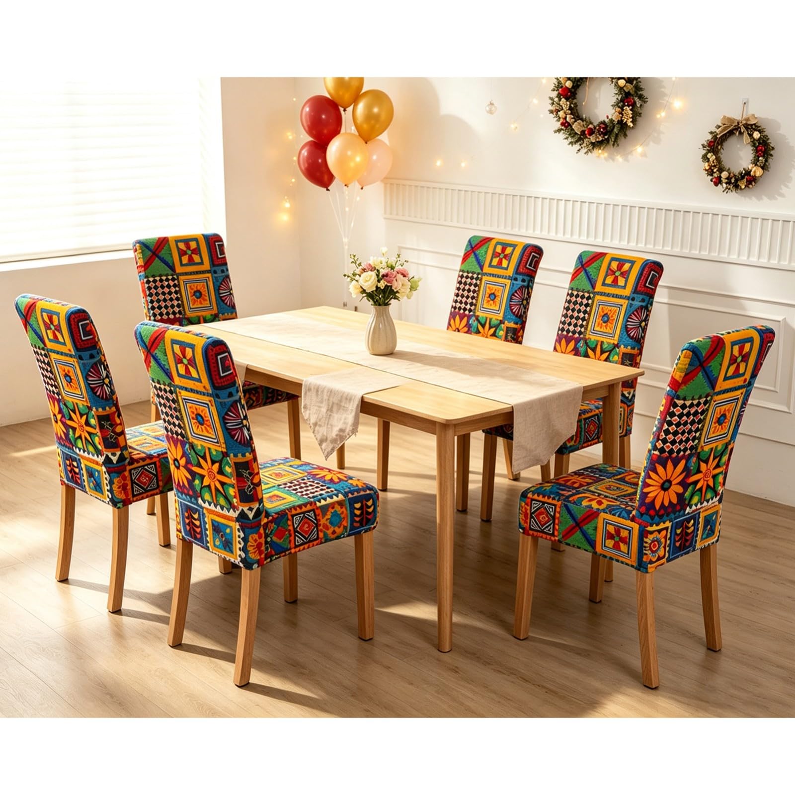 Stuhlhussen für Esszimmerstühle,Bedruckte Stretch-Esszimmer Stuhlhussen 2/4/6er-Set,Vier Jahreszeiten,für Wohnzimmer Küche Hotel Partydekoration(C,6Pcs)