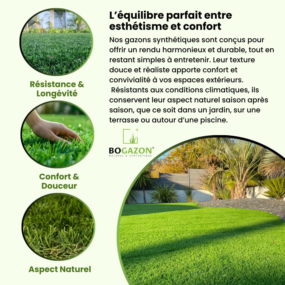 Gazon synthétique EcoGrass 35 mm (2 m x 15,5 m) | Pelouse Premium | Décoration Maison | Résistant UV | Garanties 15 ans