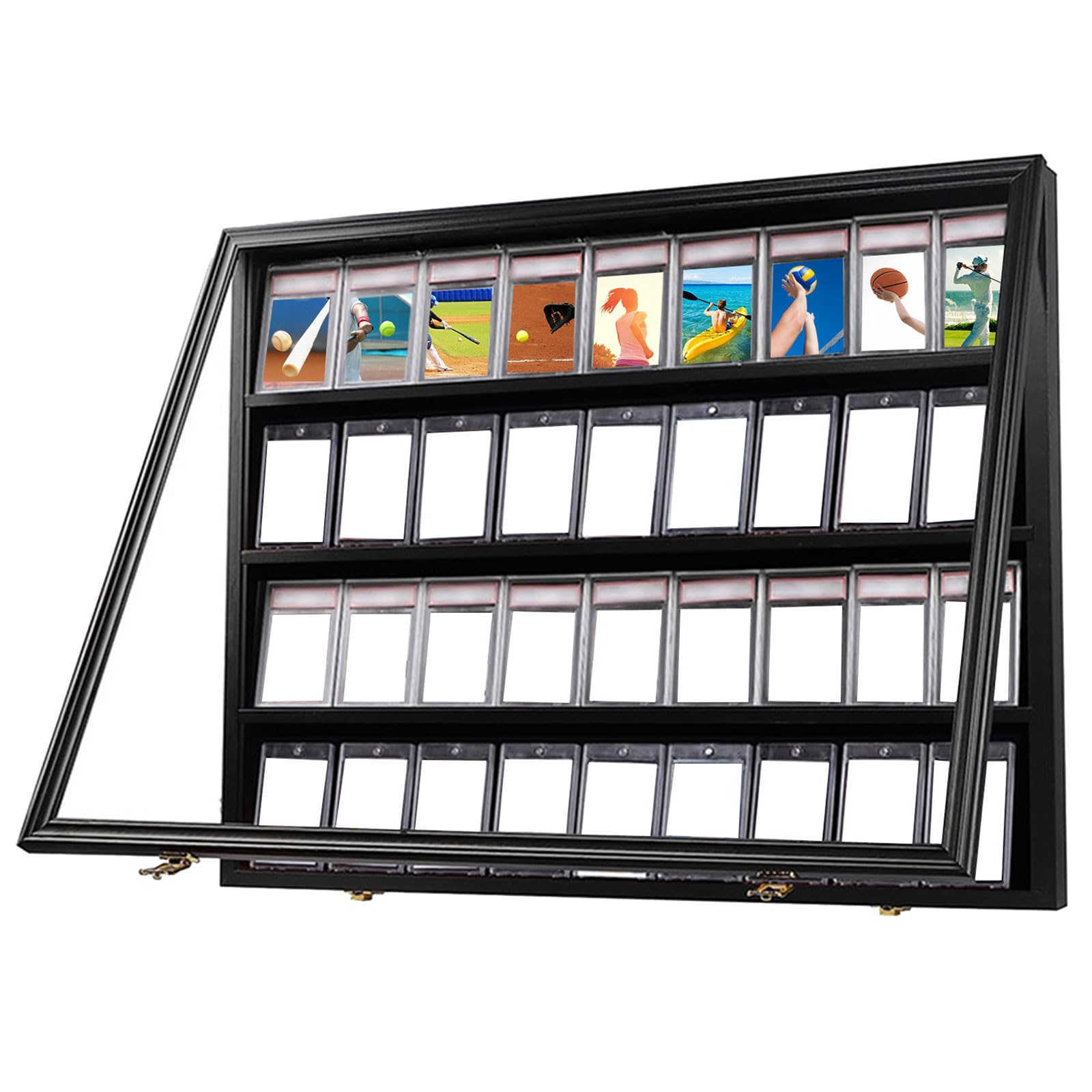 Vitrine murale pour cartes de sport 36 emplacements gradués en acrylique verrouillable avec cadre de fermeture pour cartes de sport
