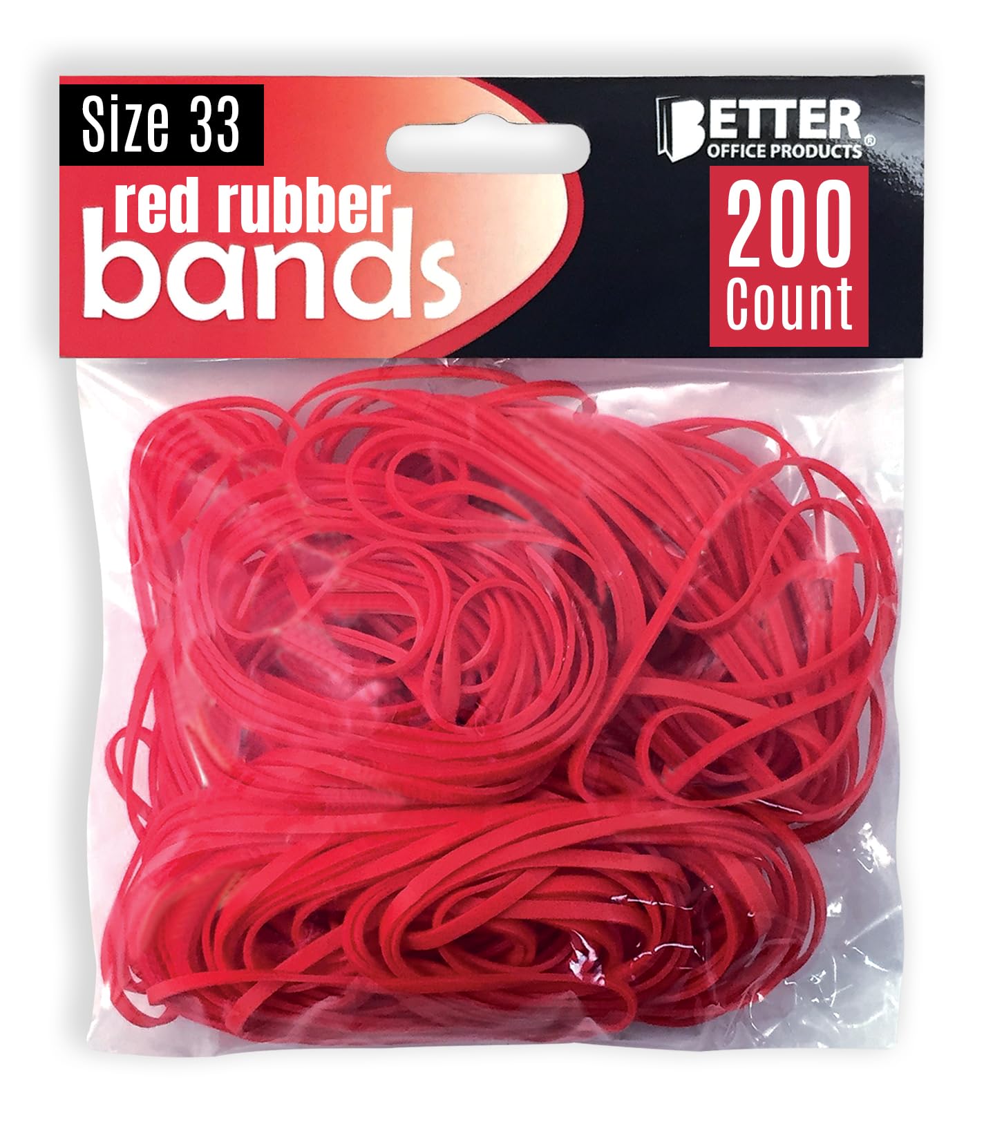 Better Office Products 200 Bright Red Rubber Bands, Size 33, 200/Bag