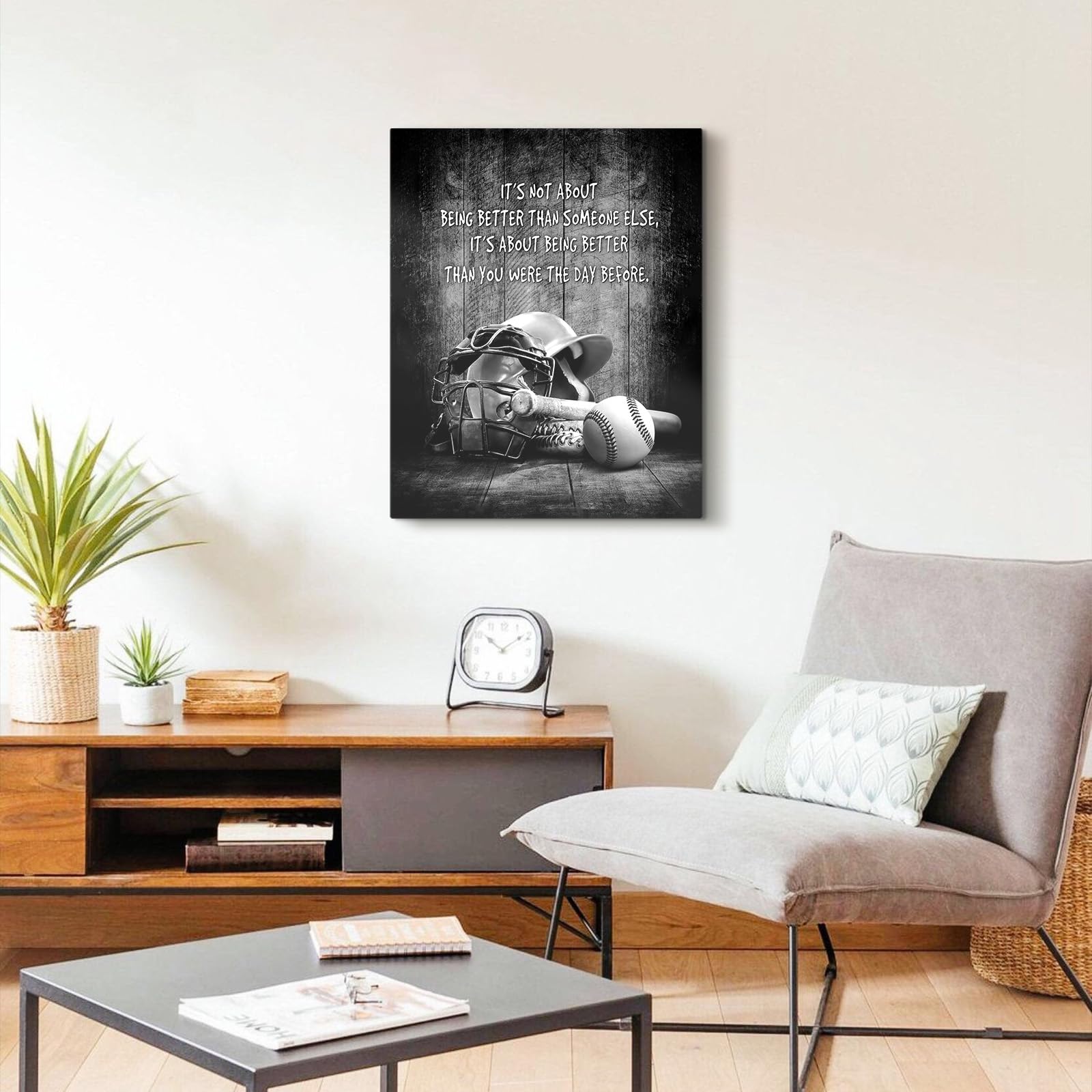 Poster Motivazionale Baseball Su Tela - Stampa In Bianco E Nero, Stile Retrò, 50,8x40,6 Cm Con Cornice - Decorazione Parete Per Camera Ragazzi, Uomo