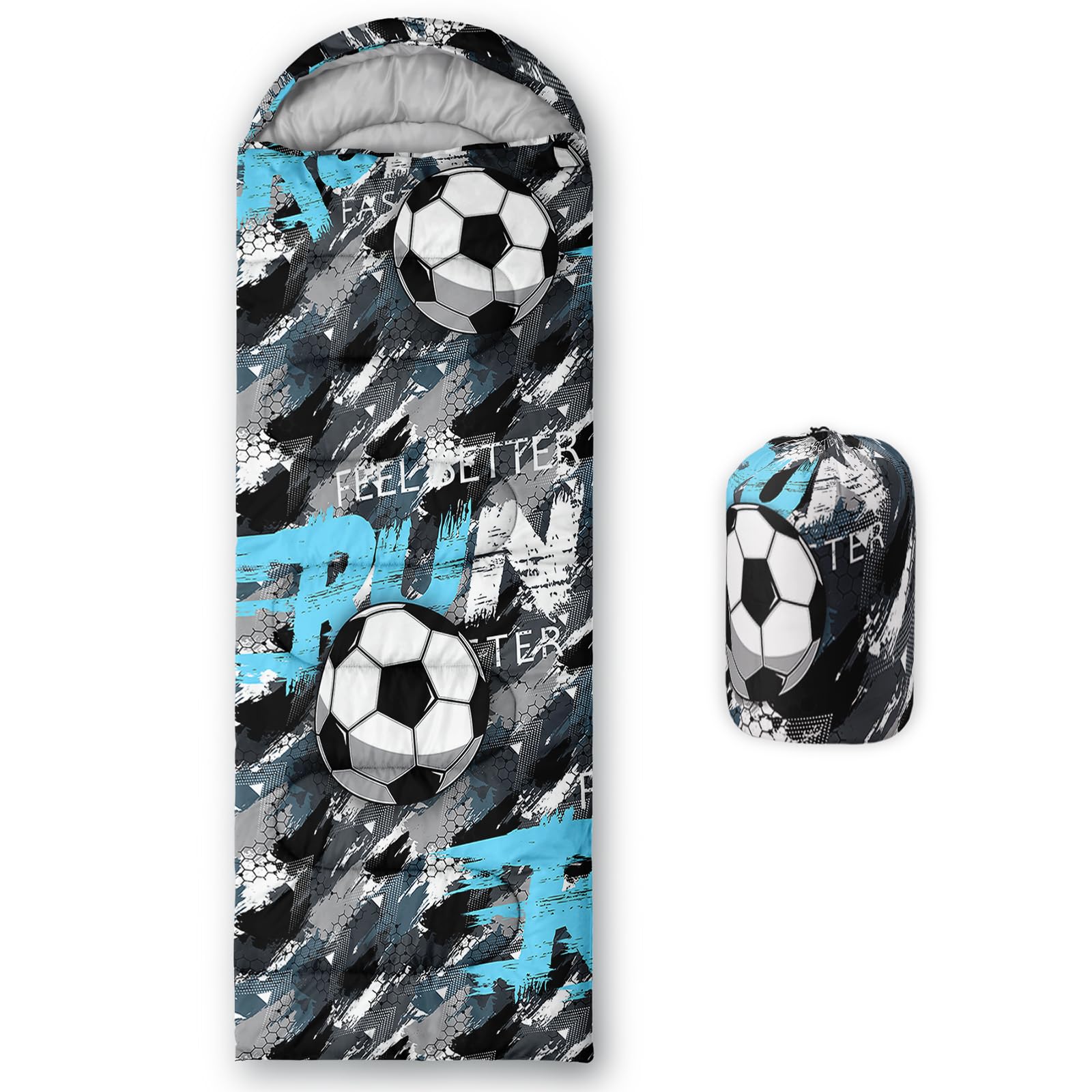 HOSIMA Kids Sleeping Bag for Boys Girls,Football Print-Lightweight Warm Portable Outdoor Indoor-Waterproof Cold Weather Resistant Sleeping Bag for Camping Hiking(Football-c)