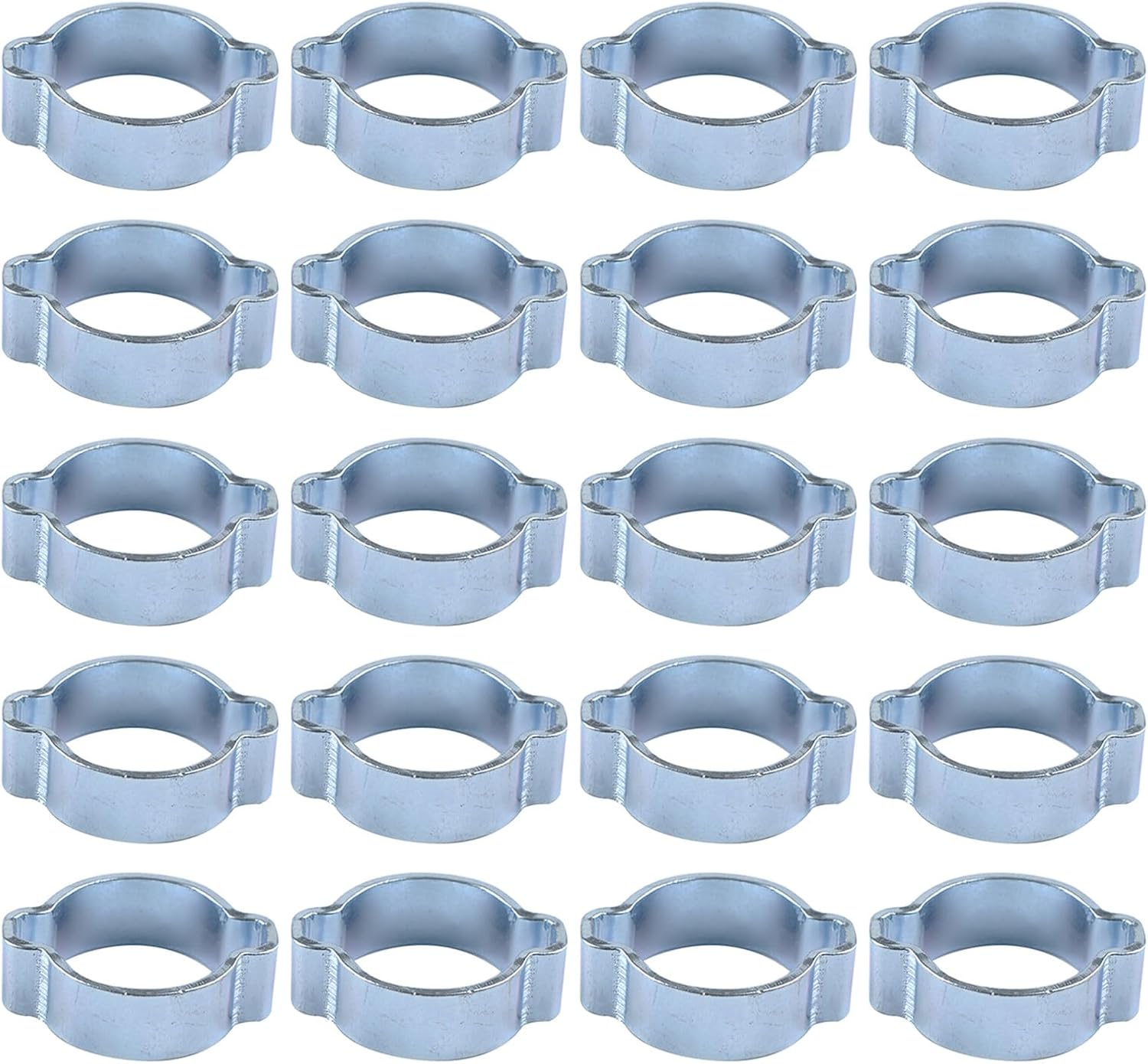 20pcs Double Ear Hose Clamps Zinc Plated Steel Crimp Rings 15-18mm for Pipe Fittings and Plumbing Repair Sturdy Tube Clamp Fasteners