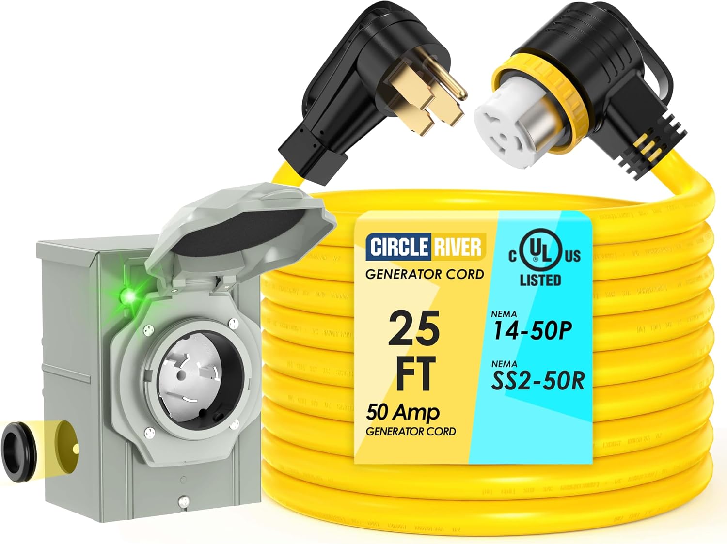 Amazon.com: CircleRiver UL Listed 50 Amp 25FT Generator Cord and Power ...