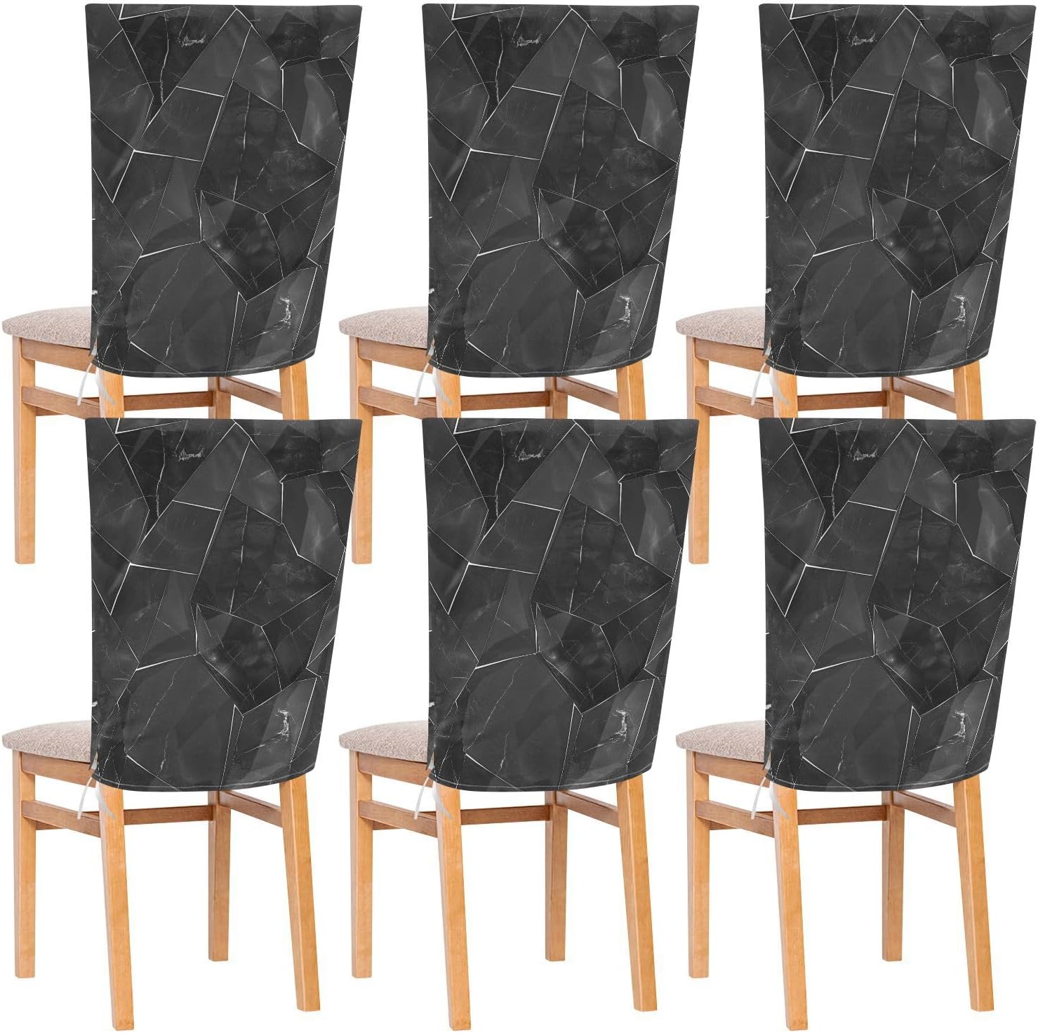 ALAZA Black Marble Geometric Chair Back Cover Set of 6, Washable Reusable Removable Chair Slipcovers Decorative Chair Cover for Home Kitchen Wedding Party
