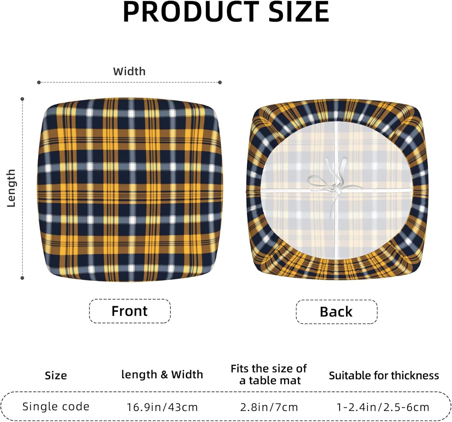Dining Chair Seat Covers Set of 4, Blue Mustard Gingham Check Print Chair Seat Covers Stretchable Dining Room Seat Covers Kitchen Chair Protective Covers for Kitchen Hotel Office