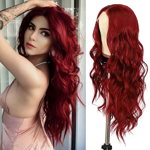 SAPPHIREWIGS 13×4 Red Body Wave Lace Front Wigs for Women 26 Inch | Wear & Go Glueless Wig,Halloween Red,Luxury Wave Style,Natural Hairline,Long Wear Comfort,Breathable Cap,Daily Party Use - Red