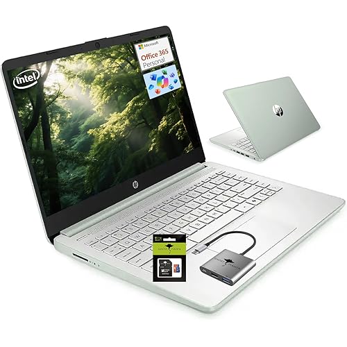HP 14" Student-Laptop office365 Copilot AI, 4-Cores Intel N150(Up to 3.6GHz) 16GB RAM 256GB Storage(128GB UFS + 128GB Ghost Manta SD Card) Computer-Laptop with Wi-Fi 6 Win11 Willow Green
