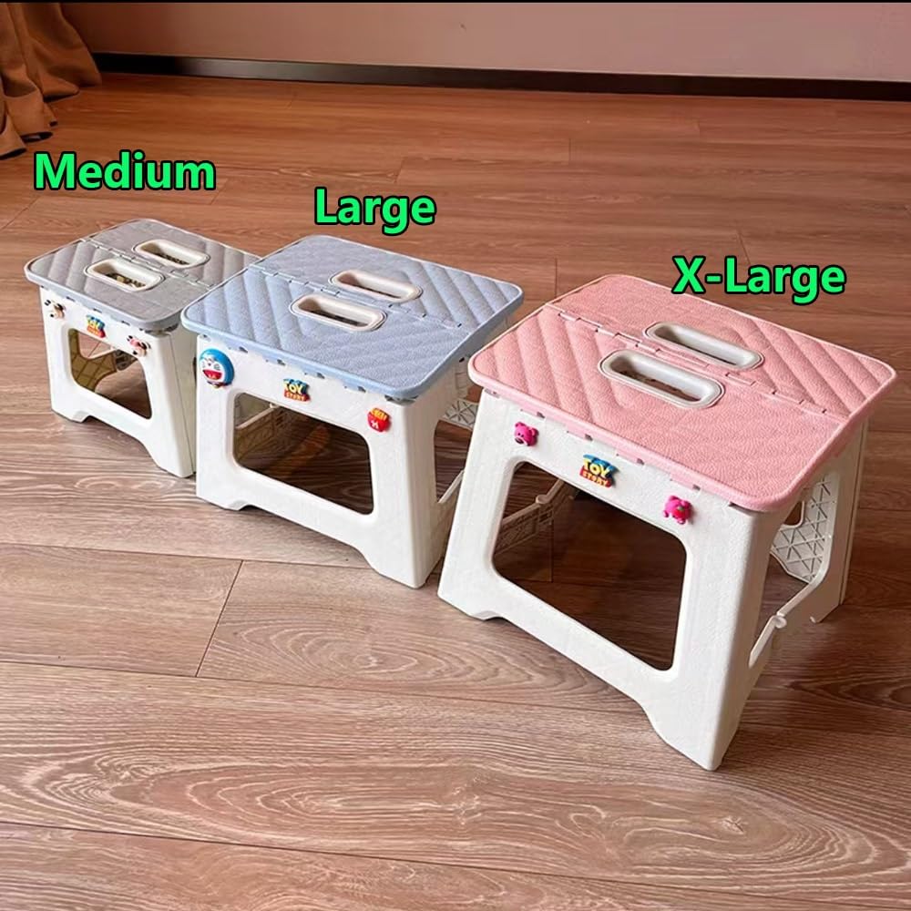 Pieghevole Sgabello Basso in Plastica, Piccolo Poggiapiedi Sediolina, Sgabello da Bagno Portatile per Scuola Soggiorno Giardino Campeggi(Blue,L)