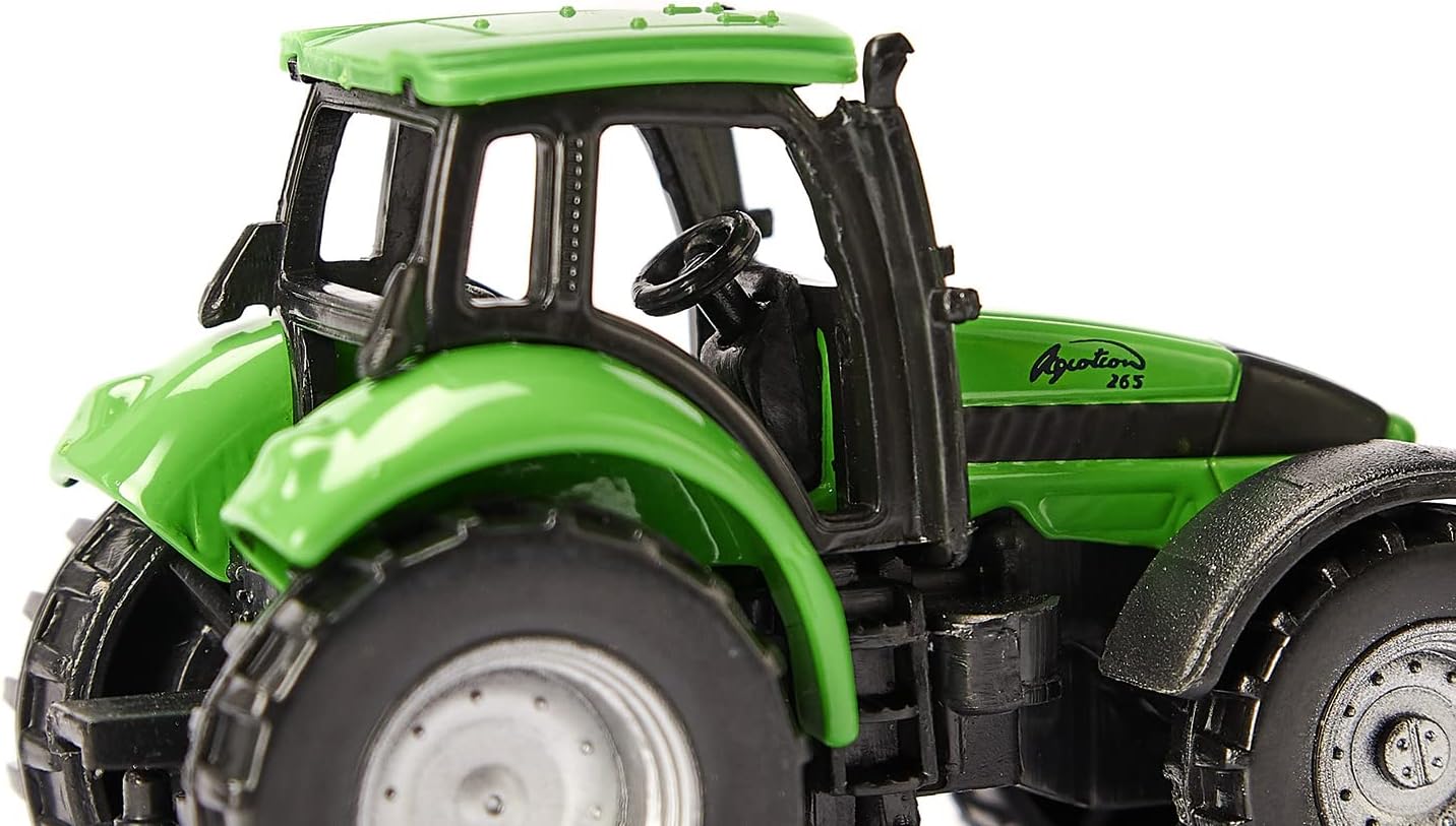 Siku 1606, DEUTZ-FAHR Tractor with Fortuna 2-axle Trailer, Toy Tractor, Metal/Plastic, Green, Removable cab, Tipping Body, Trailer with Smooth-Running rubberisedg Wheels, Trailer Coupling