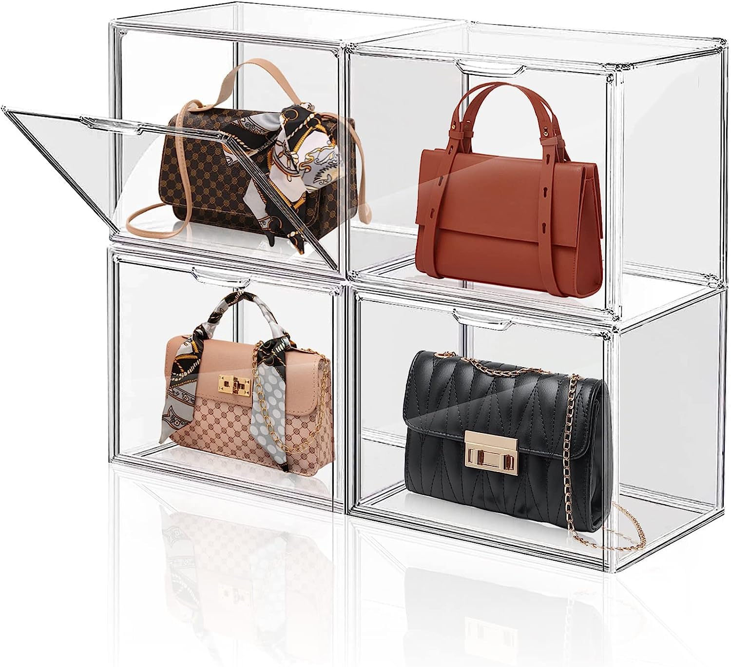 JUKKRE Handbag Purse Organizer for Closet, Clear Display Case, Stackable  Plastic Storage Organizer Boxes for Handbag, Purse, Figures, Toys Collection