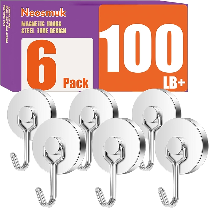Neosmuk 高强度磁性旋转挂钩 120磅吸附 家用厨房六只装