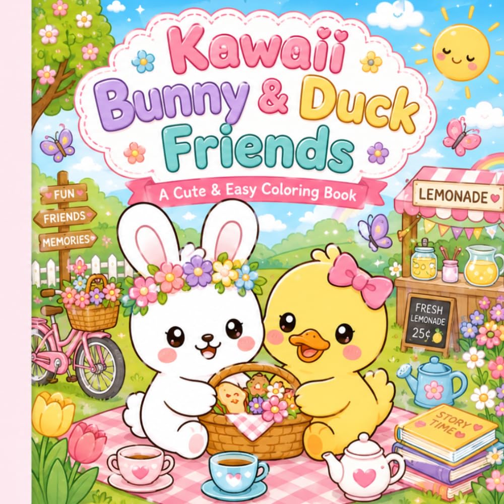 Kawaii Bunny & Duck Friends: A Cute & Easy Coloring Book