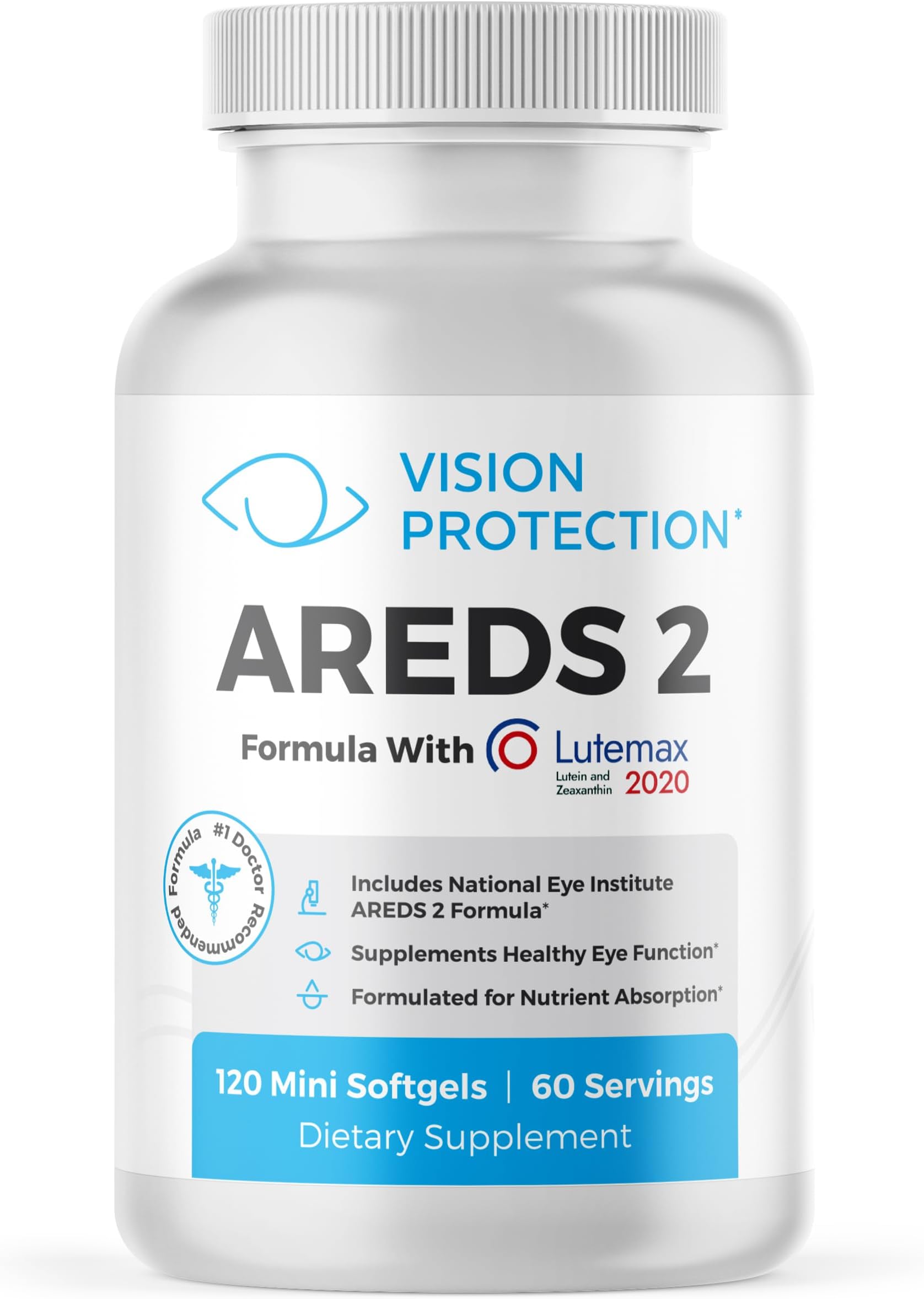 AREDS 2 Eye Vitamin & Mineral Supplement for Ocular Health, Natural Eye Institute AREDS 2 Study Formula with Lutein, Vitamin C, & Zeaxanthin, 120 Mini Softgels