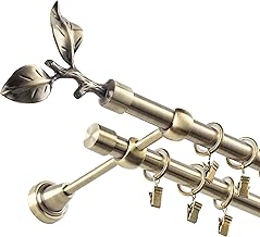 Fenster DEKOR - Gardinenstange Wandmontage 2-läufig 180 cm - Vorhangstange aus Stahl mit 36 Ösen und Clips - Gardinen Stange Gold - Gardinenstangen im Set mit Dübel - Elegante Vorhangstangen