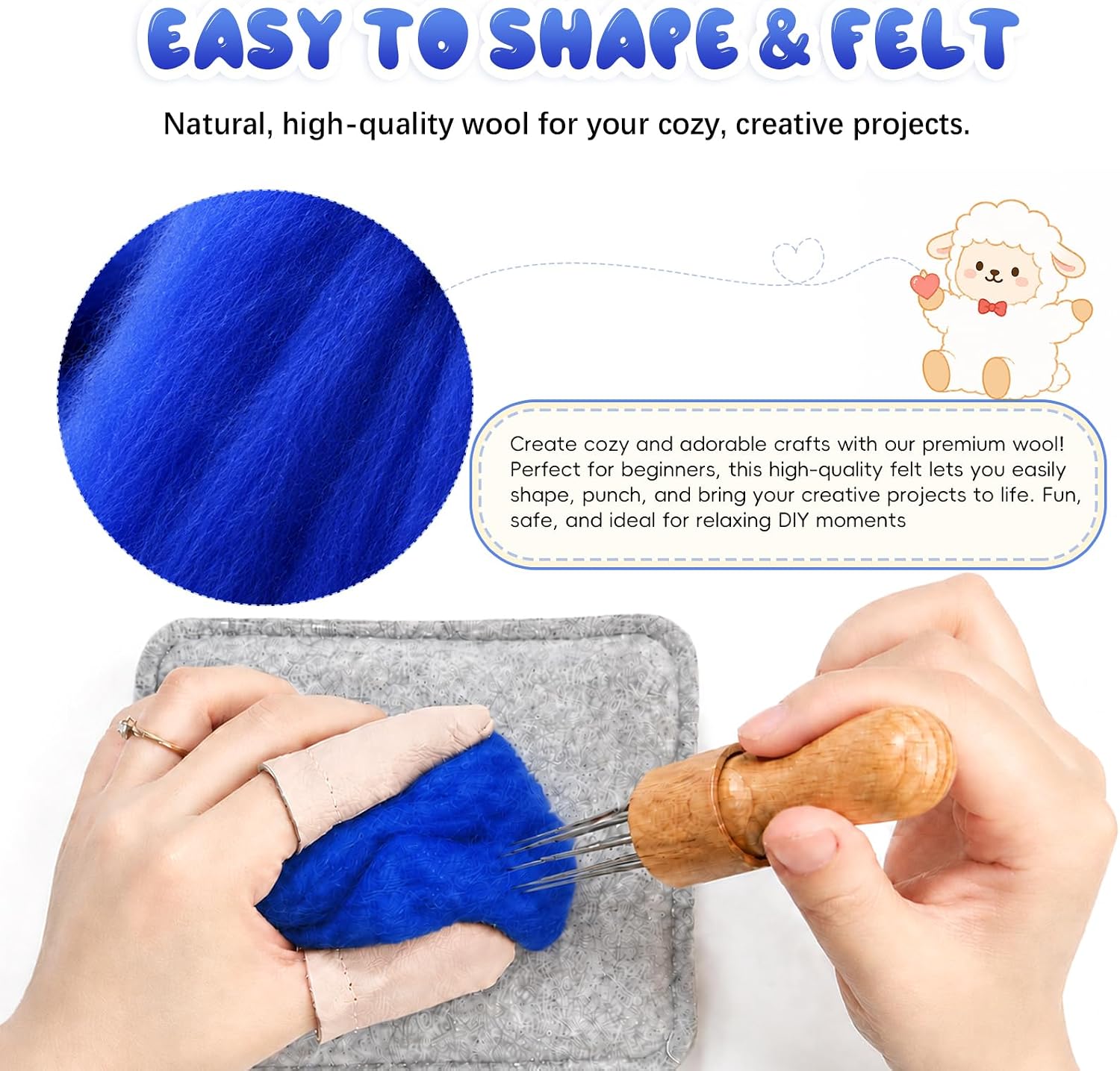 3.53oz(100g) Wool Roving: Needle Felting Wool White Roving Wool Felting Supplies Pure Wools Chunky Yarn Spinning Wool Roving for Needle Felting Wet DIY Hand Spinning(Dark Blue)