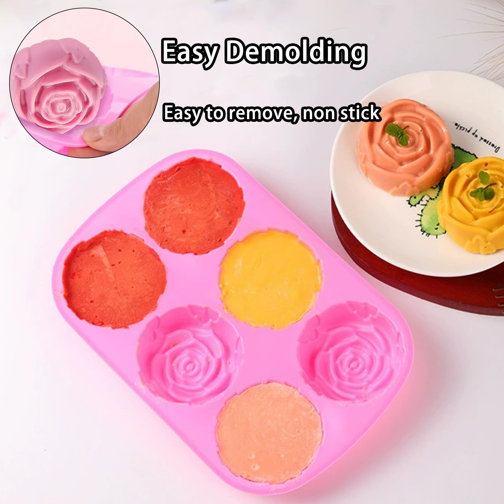 Rose Ice Cube Tray, 6 Cavity Silicone Flower Shaped Ice Cube Mold - Image 4