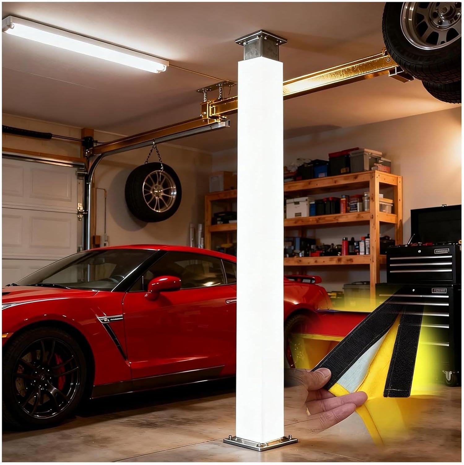 Heavy Duty Basketball Pole Pads - Square Anti-Collision Wrap Around Padding in Black, Blue, White for 4x4 to 8x8 Garage Posts - Safety Cushioning for Sports & Recreation