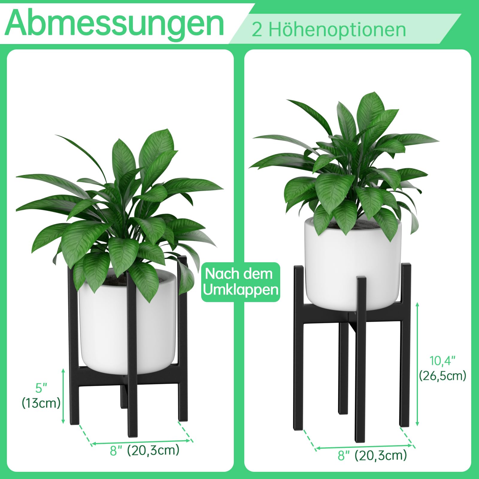 Generic Mid Century, supporto per piante, vaso in metallo nero non incluso, per interni ed esterni, adatto per vaso da 20 cm da 8 pollici