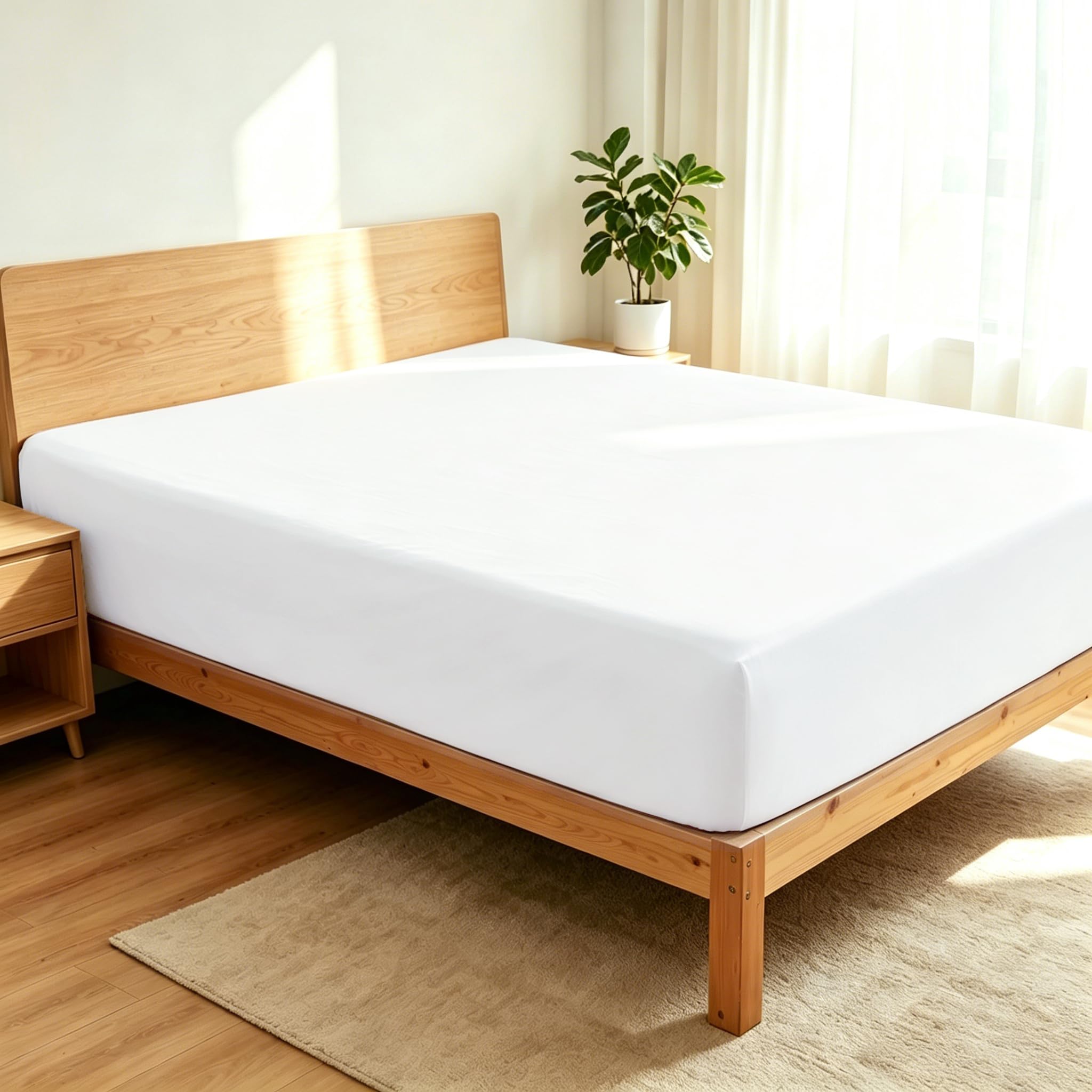 Shunjie.Home Queen Fitted Sheet, 400 Thread Count, 100% Cotton, White, Deep Pocket (16" Deep) for Home and Hotel