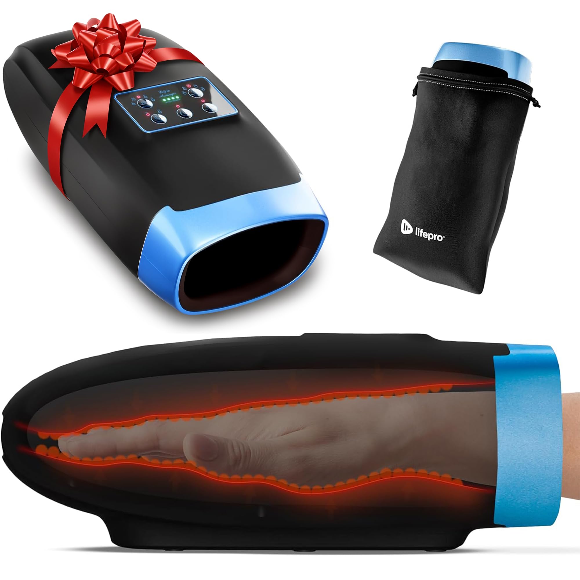 LifePro Legra Hand Massager with Heat and Compression - Finger, Wrist, and Palm Massager with 5 Modes - Pressure Point Therapy for Sensitive Hands, Relaxation, and Comfort