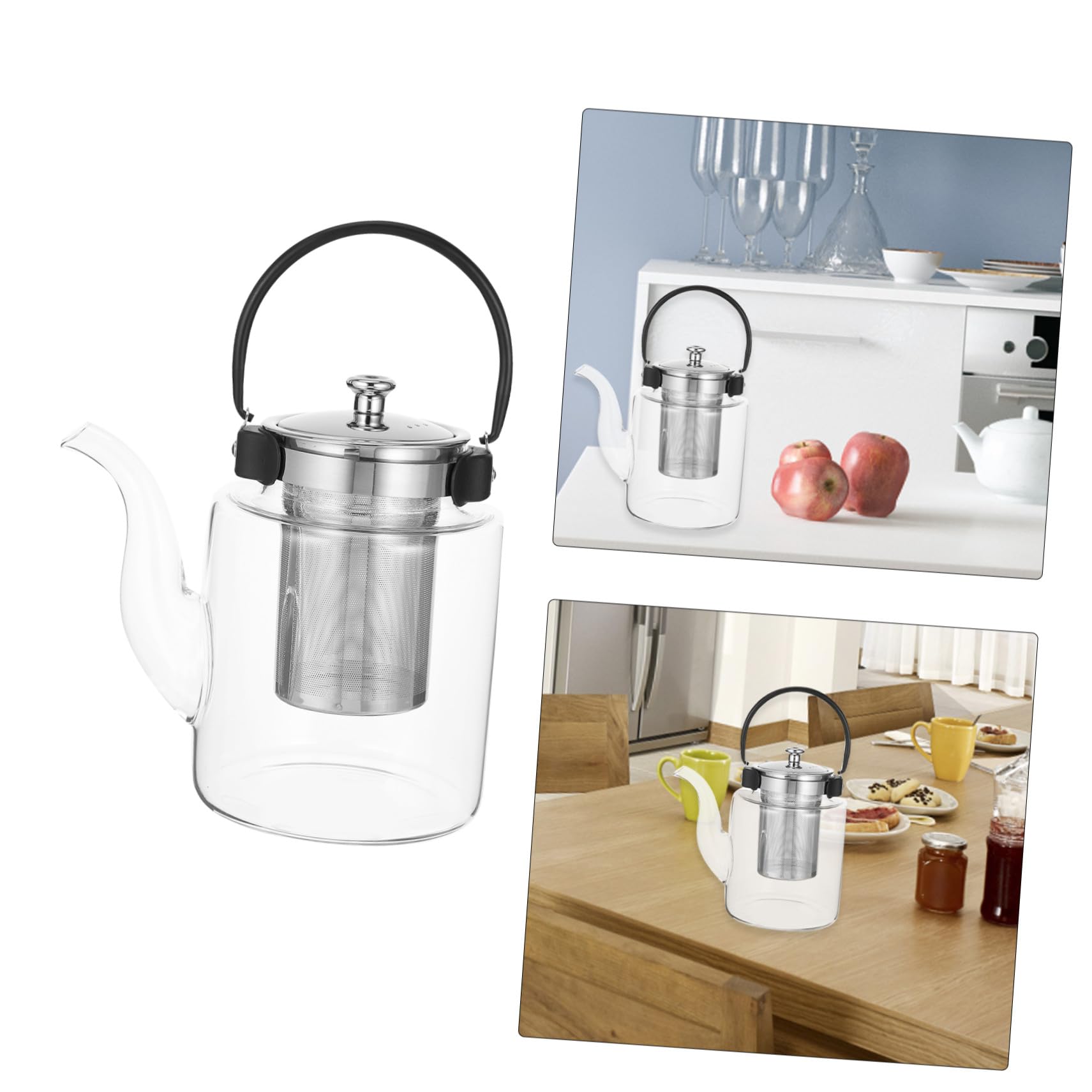Mobestech Transparente Teekanne aus Glas mit Siebeinsatz Glas Wasserkocher für Tee Filterteekanne für Zuhause und Büro