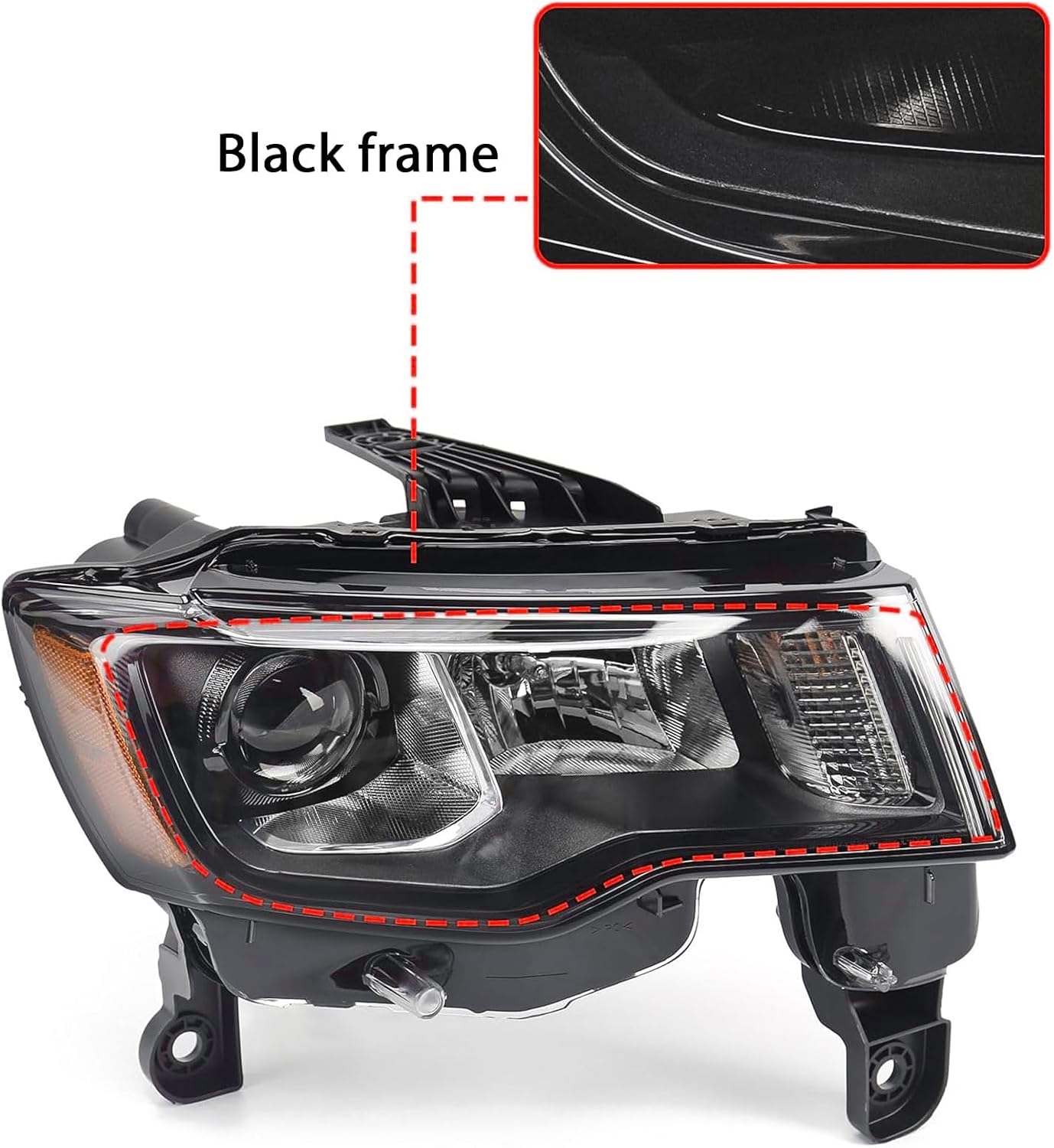 huray right headlight assembly for jeep grand cherokee 2017-2021 [only for halogen type] [black bezel] oe headlamp replacement passenger side black housing rh(passenger side)