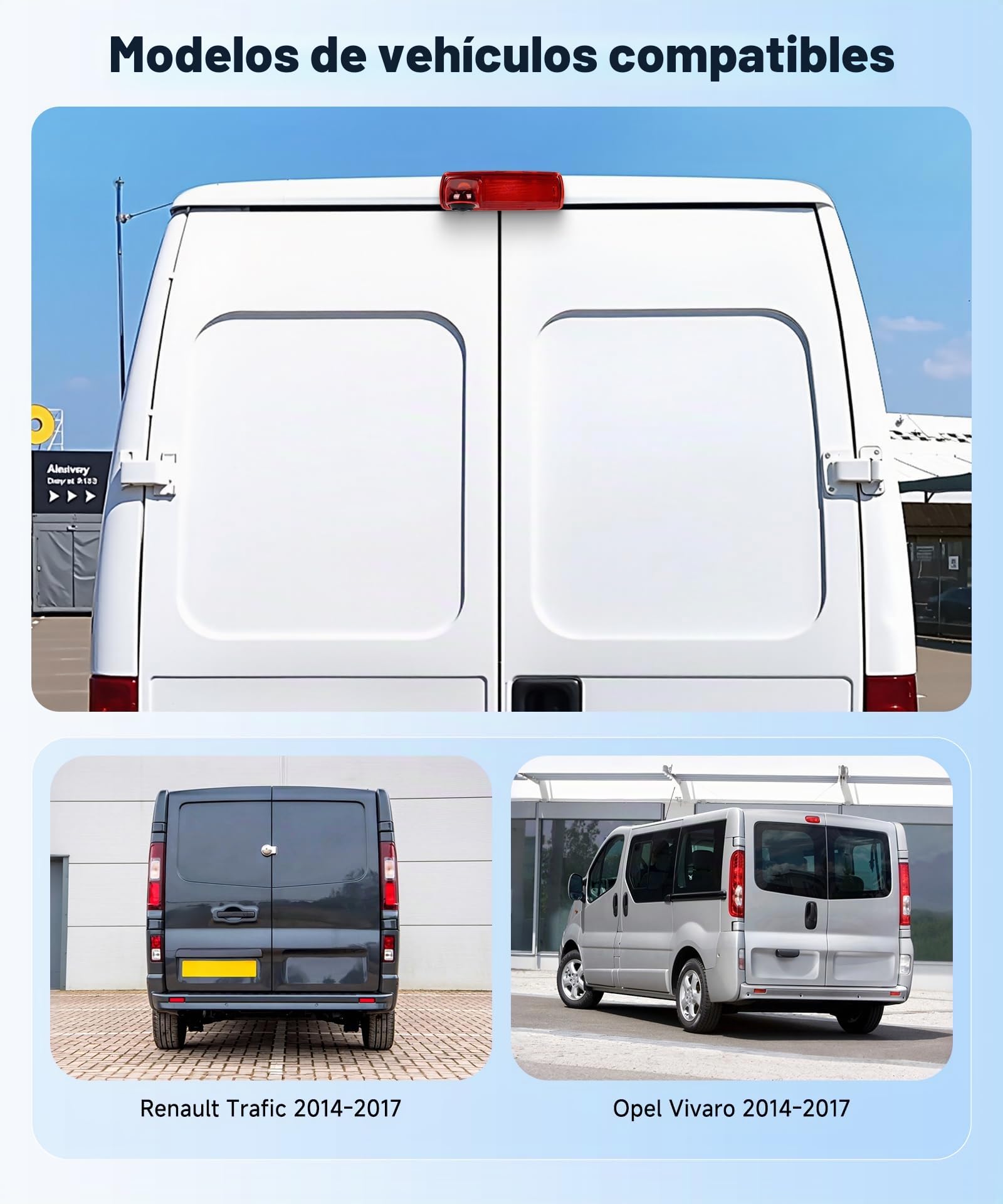 Rimoody Cámara para Tercera Luz de Freno para Renault Trafic 2014-2017/Opel Vivaro 2014-2017, Cámara de Visión Trasera Visión Nocturna IR, Resistente al Agua IP67/Ángulo Ajustable/Línea inversa