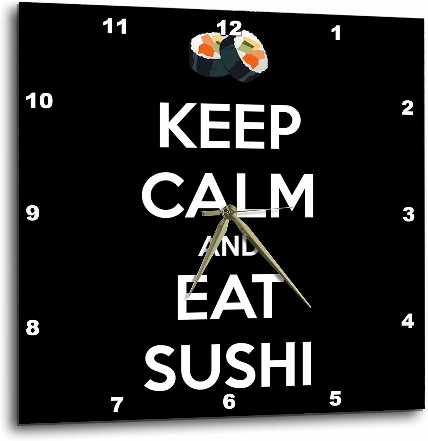 3dRose Keep Calm and Eat Sushi Black Wall Clock, 15 by 15"